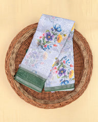 SC3146 - Linen Saree With Digital Print And Full Body Embroidery