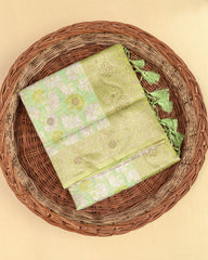 SC3020 - Linen Saree With Foil Weaving And Copper Stone