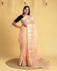 Tissue Linen Saree with Embroidery & Zari Thread Work