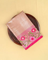 SC4808 - ROSE GOLD TISSUE SAREE WITH ZARI BODY AND PREMIUM BORDER WORK