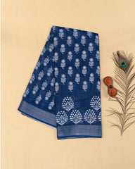 SC3967 - Indigo Blue Linen With Bandhini Print