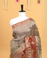 SC3120 - Tissue Saree With Sequence And Embroidery Work