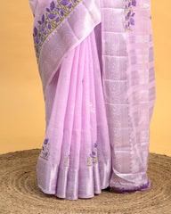 Linen Embroidery with Silver Zari
