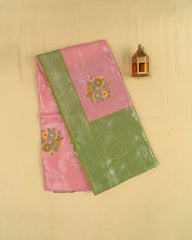 SC3908 - LINEN SAREE WITH SILVER ZARI AND MEENA BUTTA