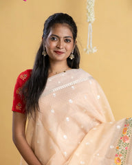 Tissue Linen Saree with Fancy Border & Meena Flower Embroidery