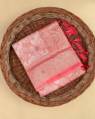 SC3020 - Linen Saree With Foil Weaving And Copper Stone