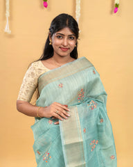 SC3121 - Tissue Embroidery Saree With Jarjoshi Work