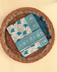 SC3020 - Linen Saree With Foil Weaving And Copper Stone