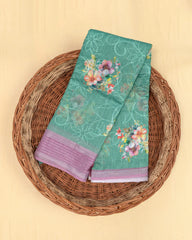 SC3146 - Linen Saree With Digital Print And Full Body Embroidery