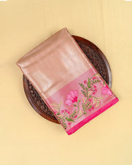 SC4808 - ROSE GOLD TISSUE SAREE WITH ZARI BODY AND PREMIUM BORDER WORK