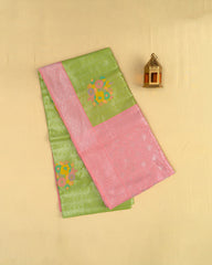 SC3908 - LINEN SAREE WITH SILVER ZARI AND MEENA BUTTA