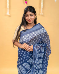 SC3967 - Indigo Blue Linen With Bandhini Print