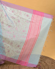SC4000 - Tissue Linen Saree With Pink Embroidery All Over