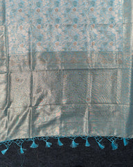 SC3020 - Linen Saree With Foil Weaving And Copper Stone