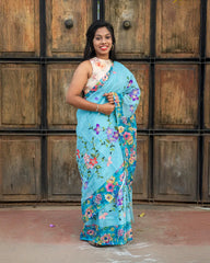 SC3151 - Linen with colour embroidery and chikku work