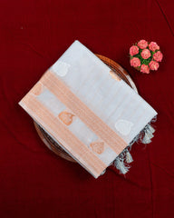SC3181 - Linen Saree With Copper And Silver Butta