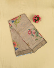 SC3164 - Tissue Saree With Digital Print And Gold Foil Over Butta