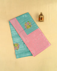 SC3908 - LINEN SAREE WITH SILVER ZARI AND MEENA BUTTA