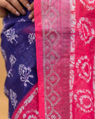 SC4350 - Linen With Bandhini Print And Border Stone