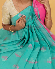SC2980 - Silk Cotton With Pink And Self Zari