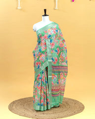 SC3627 - Linen Saree With Sparkling Stone And Embroidery All Over