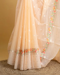 Tissue Linen Saree with Fancy Border & Meena Flower Embroidery