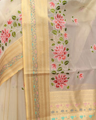 SC4063 - Tissue Saree With Rich Embroidery And Meena Along Border