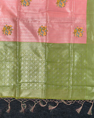 SC3908 - LINEN SAREE WITH SILVER ZARI AND MEENA BUTTA