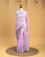 Linen Embroidery with Silver Zari