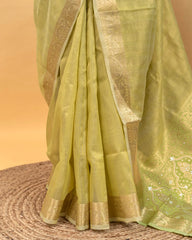 SC3052 - Tissue Plain Saree with Rich Pallu