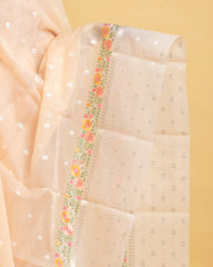 Tissue Linen Saree with Fancy Border & Meena Flower Embroidery