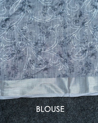 SC3627 - Linen Saree With Sparkling Stone And Embroidery All Over