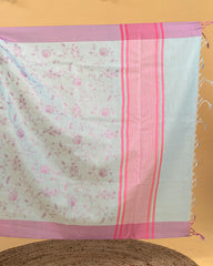 SC4000 - Tissue Linen Saree With Pink Embroidery All Over