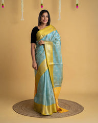 Tissue Saree with Silver Stone and Thread Work