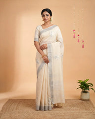 SC6619(6) - LINEN EMBROIDERY SAREE
