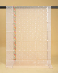 Tissue Linen Saree with Fancy Border & Meena Flower Embroidery