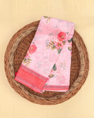 SC3146 - Linen Saree With Digital Print And Full Body Embroidery