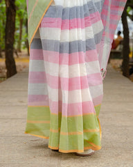 SC7418(2) - MANGALAGIRI MULTICOLOUR STRIPED COTTON SAREE