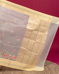 SC4063 - Tissue Saree With Rich Embroidery And Meena Along Border