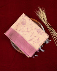 SC4000 - Tissue Linen Saree With Pink Embroidery All Over