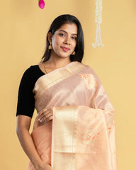 Tissue Linen Saree with Embroidery & Zari Thread Work