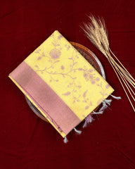SC4000 - Tissue Linen Saree With Pink Embroidery All Over