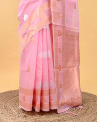 SC3181 - Linen Saree With Copper And Silver Butta