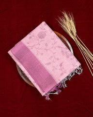 SC4000 - Tissue Linen Saree With Pink Embroidery All Over