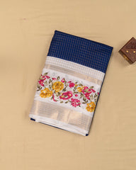 SC3661 - Dola Silk Saree Checked Body With White Border