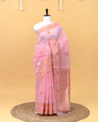 SC3181 - Linen Saree With Copper And Silver Butta