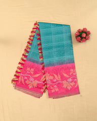 SC4351 - Linen Embroidery Checked With Gold Foil Along Border