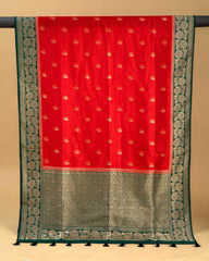 Sivappu Pachchai Tussar Saree
