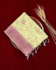 SC4000 - Tissue Linen Saree With Pink Embroidery All Over