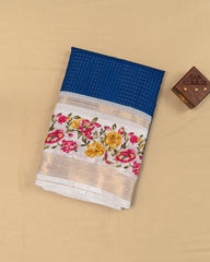 SC3661 - Dola Silk Saree Checked Body With White Border